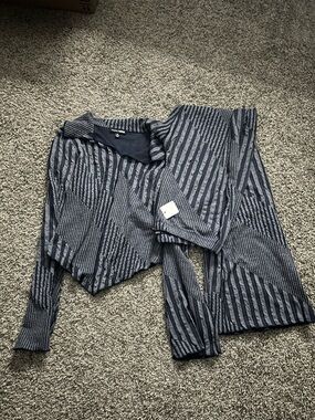 Fashion Nova Navy and Gray Striped Two-Piece Set